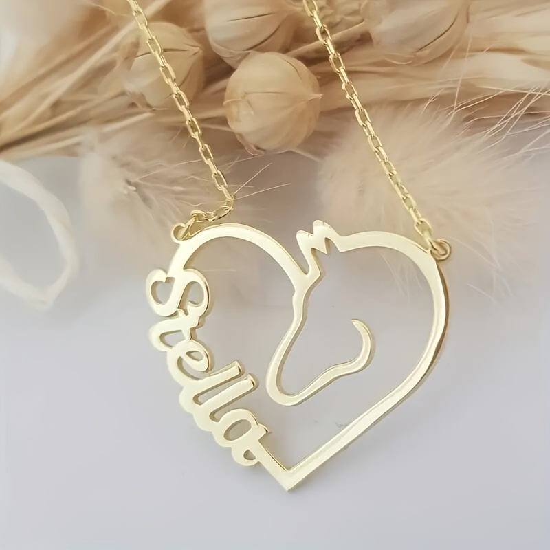 Personalized Horse And Heart Pendant Necklace, 18K Gold-Plated